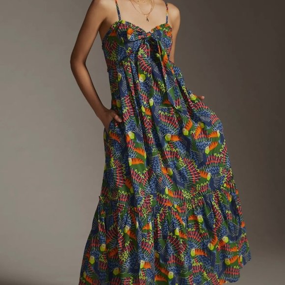 FARM Rio Dresses & Skirts - Farm Rio x Anthropologie Maxi Dress Size Medium Tropical Animal Blue Multicolor